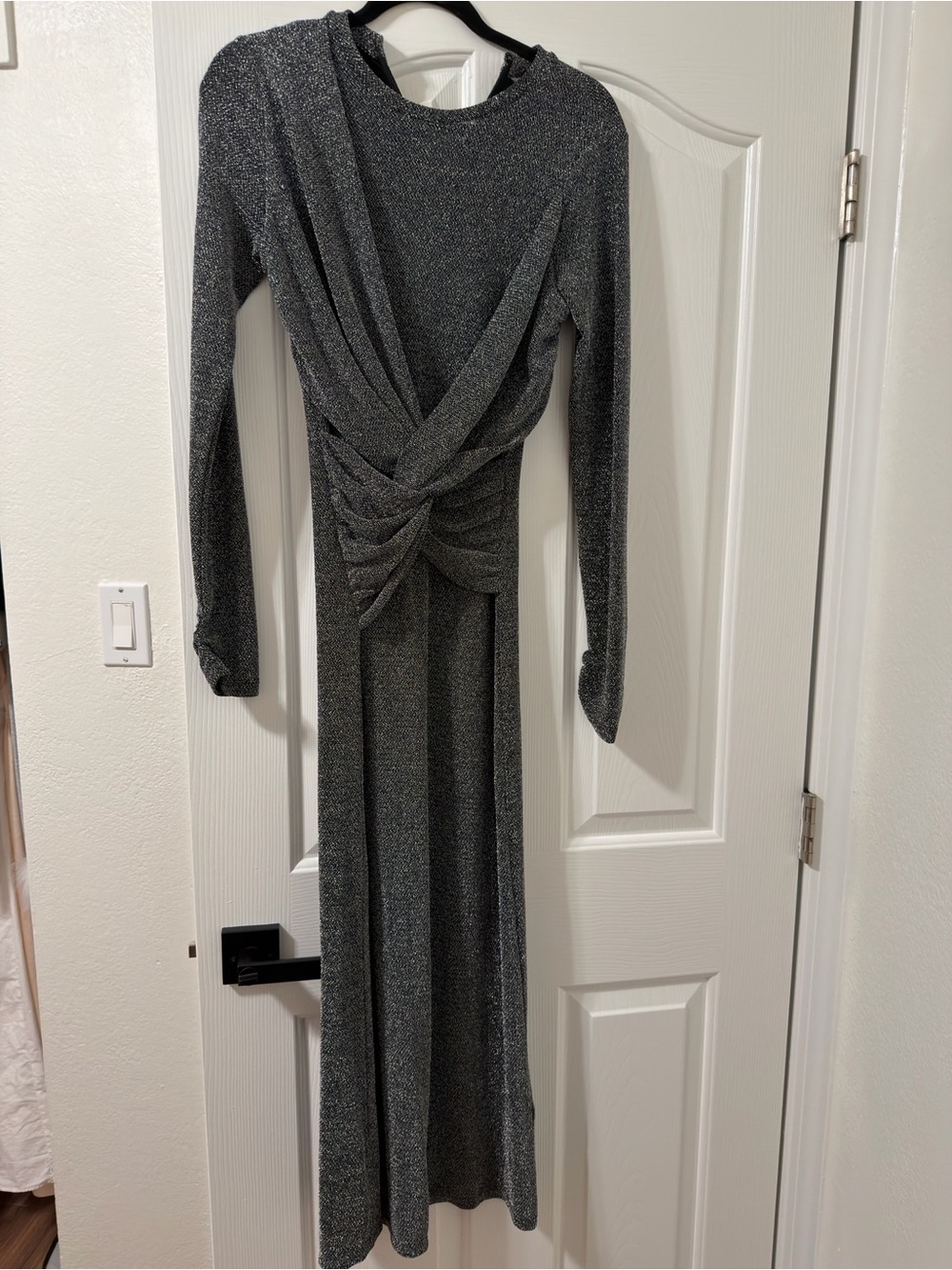 Banana Republic Metallic Twist Front Long Sleeve Maxi Dress - Silver